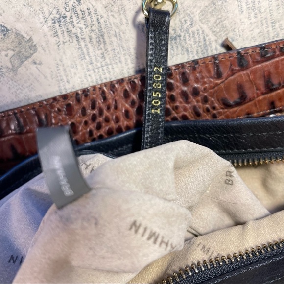 BRAHMIN Brown Black Croc Embossed Leather Shoulder Bag 90s - Picture 8 of 12